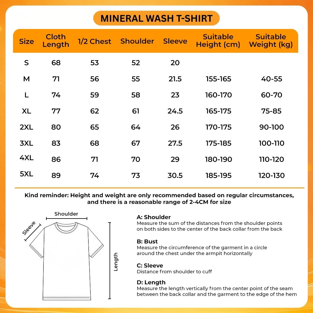 Mineral Wash T Shirt Size Chart 1 - Don Toliver UK Shop